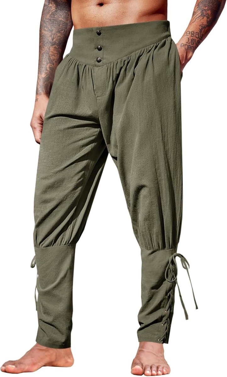 Middeleeuwse broek voor heren, vintage, lichte linnen broek, renaissance, viking, piratenbroek, effen, baggy, vrijetijdsbroek, cosplay kostuum broek