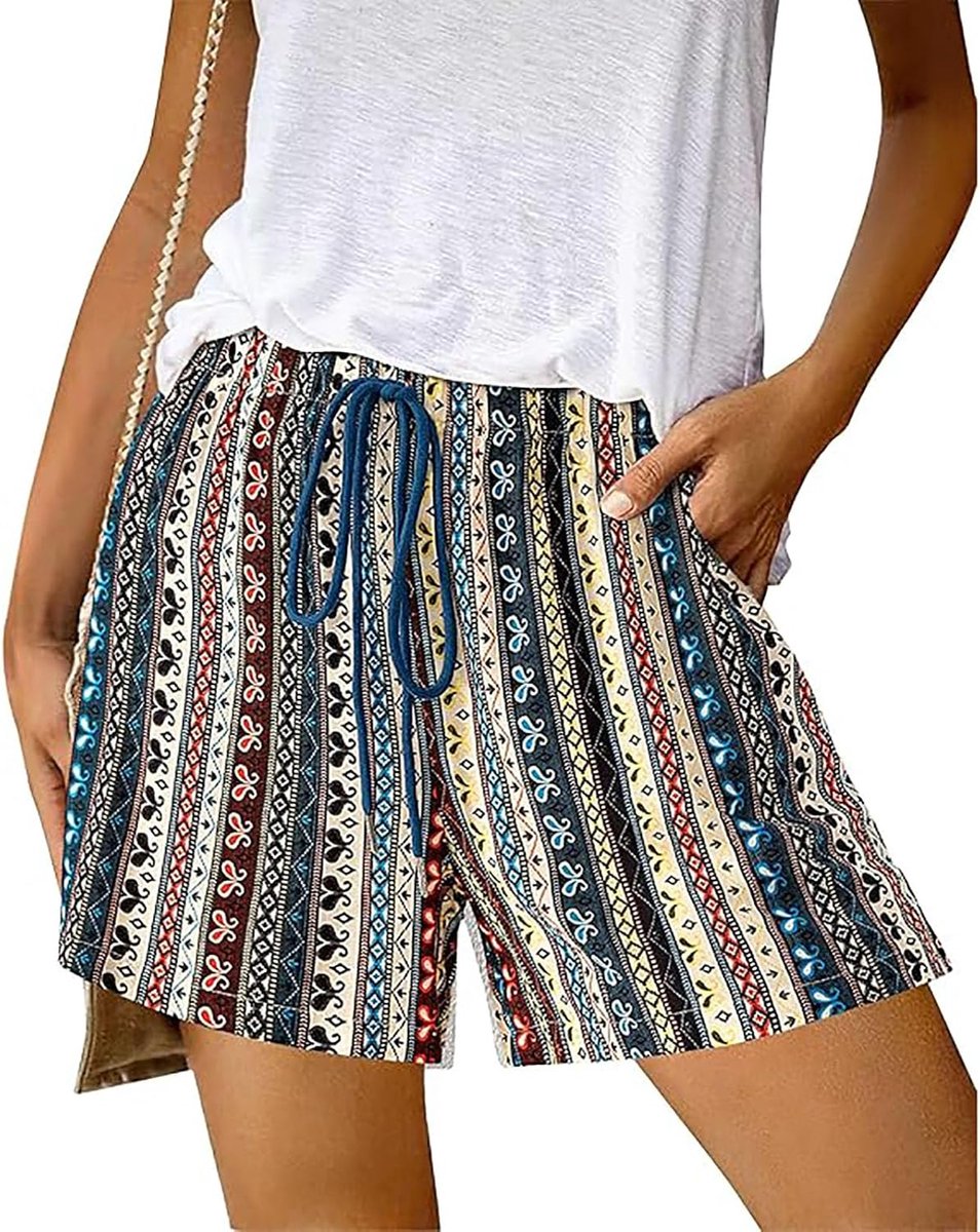 Shorts voor dames, zomer, hoge taille, met trekkoord, vrije tijd, print, strandshorts, korte broek, zwembroek, boardshorts