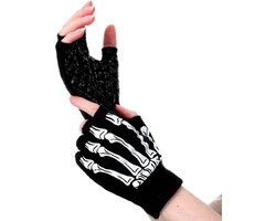Handschoenen, antislip, vingerloze bothandschoenen, halve vingerhandschoenen, skelet, gebreide skelethandschoenen, kostuumaccessoire voor Halloween, carnaval, cosplay