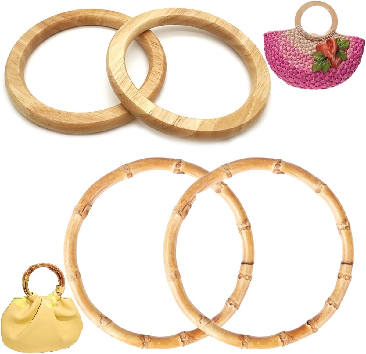4 Stuks Zakken Handgrepen Ronde Houten Ronde Bamboe Handtas Handvat Vervangende Houten Tas Handtas Handvat