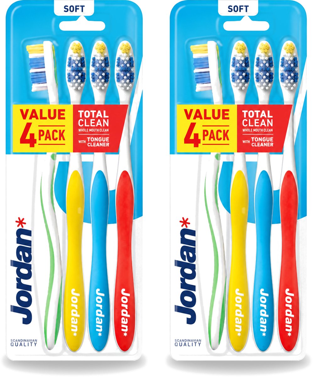 2 x Jordan - Total Clean - Tandenborstels Soft - 4 Tandenborstels - Bulkverpakking - 2 stuks