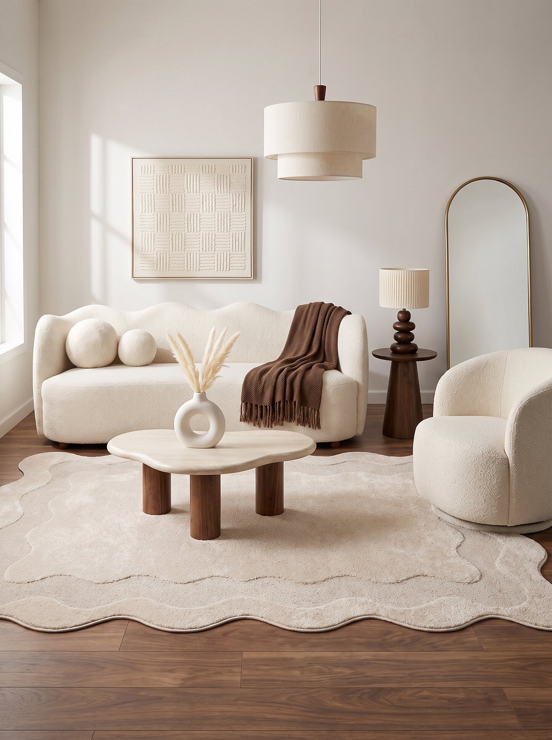 Tapiso Terra Vloerkleed - Organische Vorm met Golvende Rand - Woonkamer Slaapkamer - Laagpolig Tapijt - 3D-Effect - Beige - OEKO-TEX, foto 5