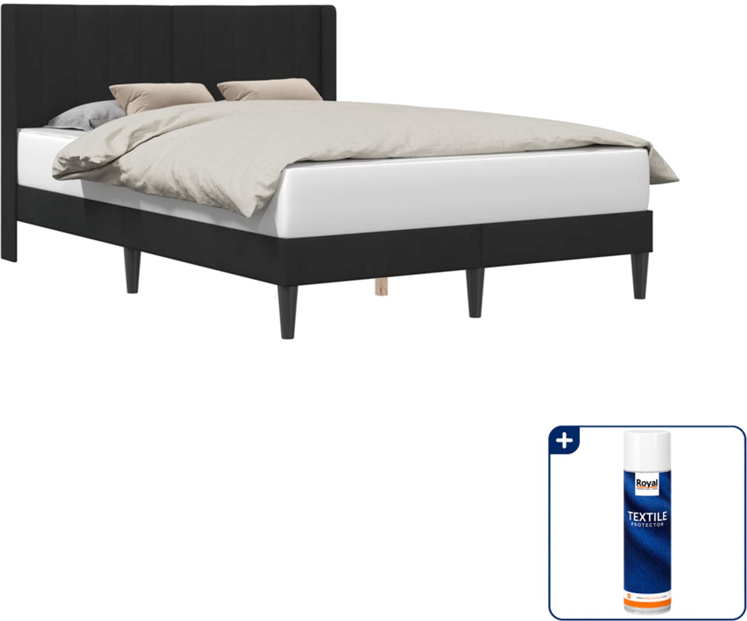 vidaXL bedframe - 140 x 190 cm - fluweel - zwart - Inclusief textielbeschermer 500 ml