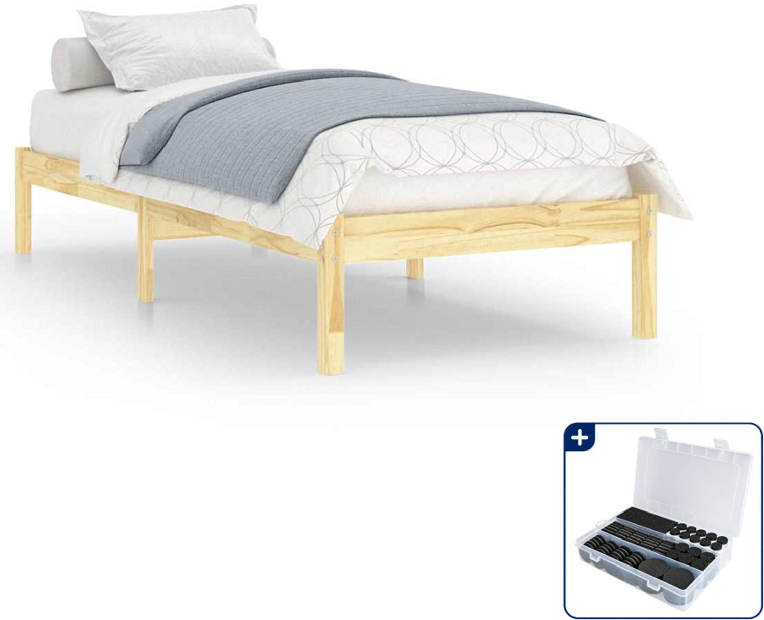 vidaXL bedframe - 75 x 190 cm - massief grenenhout - Inclusief antikrasvilt 177-delig Bruin
