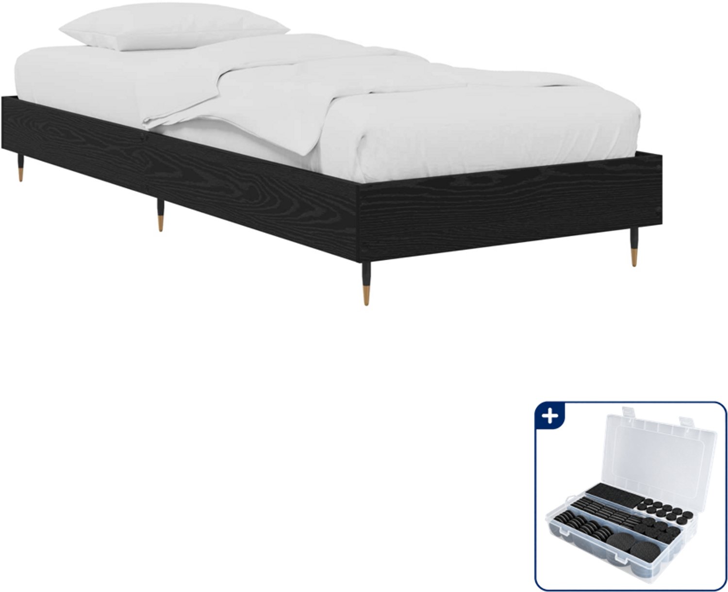 vidaXL bedframe - 80 x 200 cm - bewerkt hout - zwart eiken - Inclusief antikrasvilt 177-delig