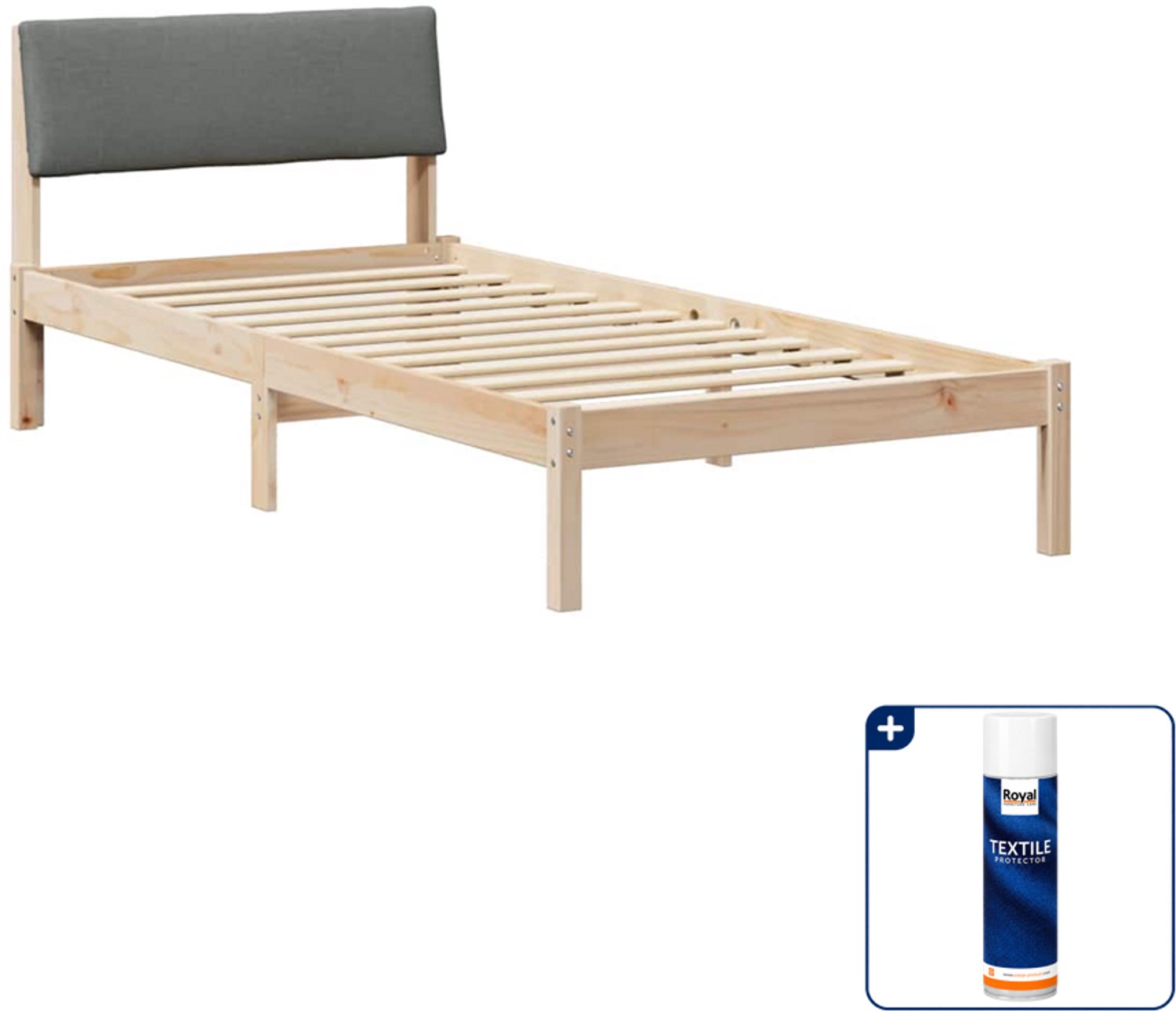vidaXL bedframe - 90 x 200 cm - massief grenenhout - bruin en grijs - Inclusief textielbeschermer 500 ml
