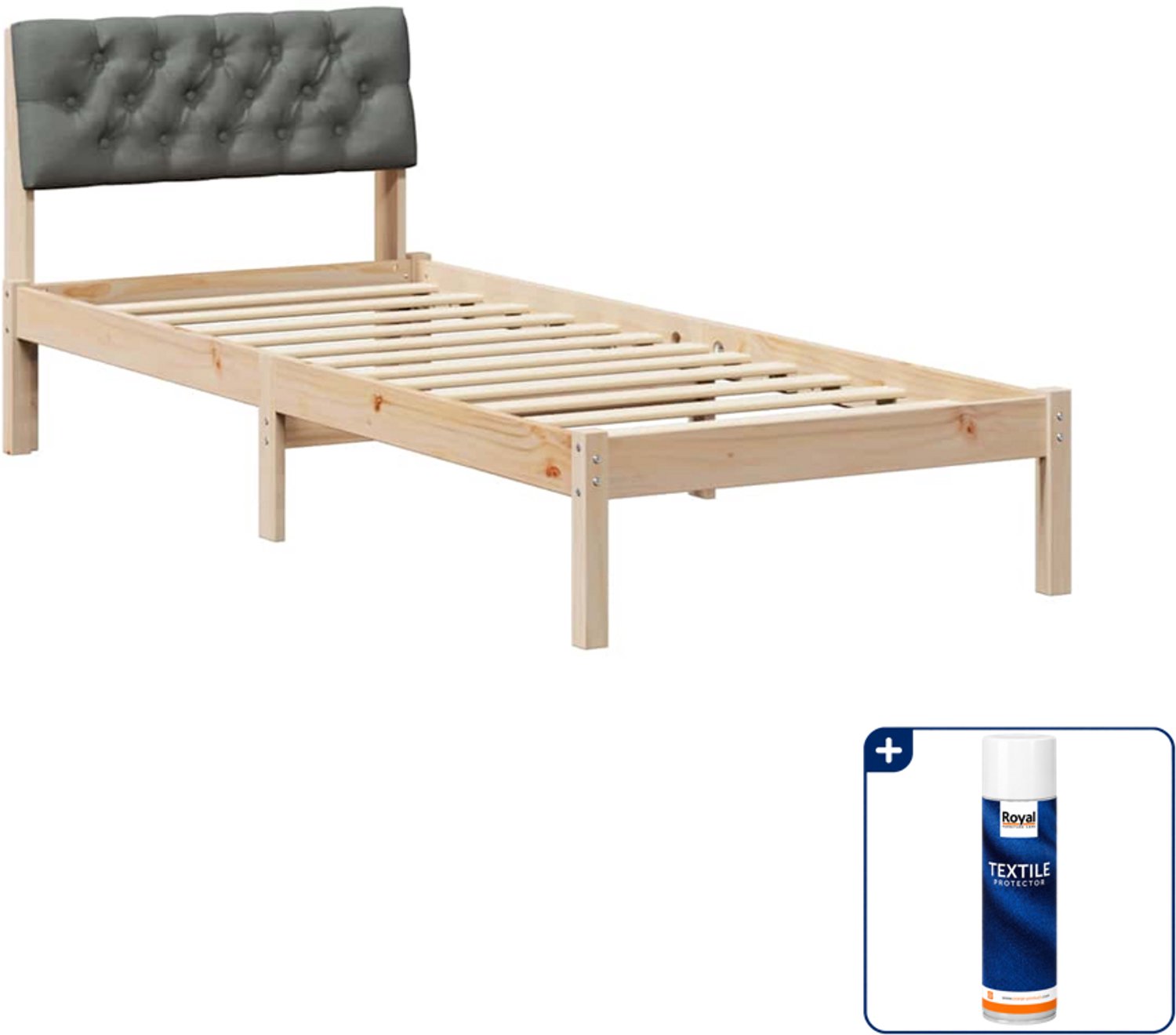 vidaXL bedframe - 75 x 190 cm - massief grenenhout - bruin/donkergrijs - Inclusief textielbeschermer 500 ml