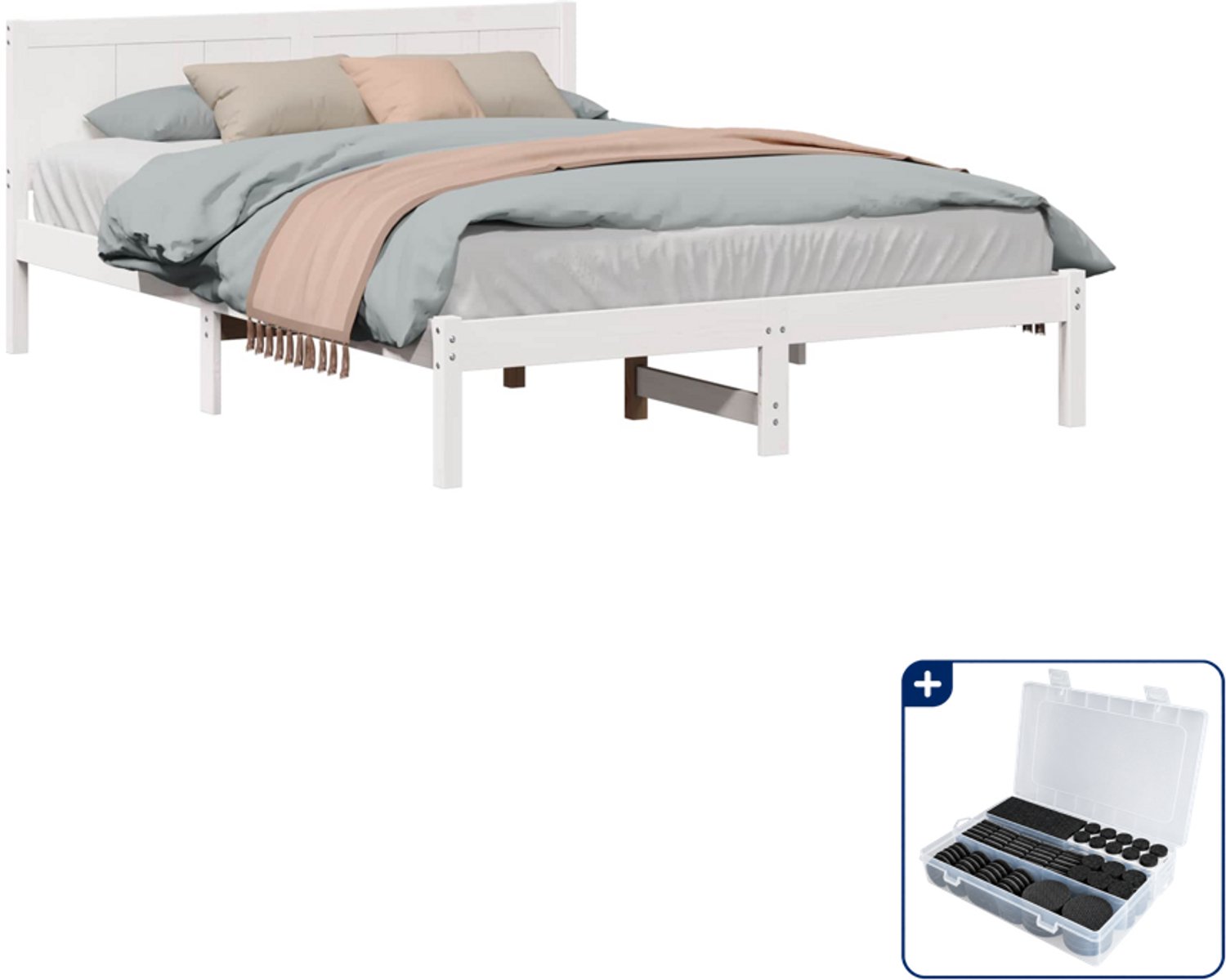 vidaXL bedframe - Queensize 160 x 200 cm - massief grenenhout - wit - Inclusief antikrasvilt 177-delig