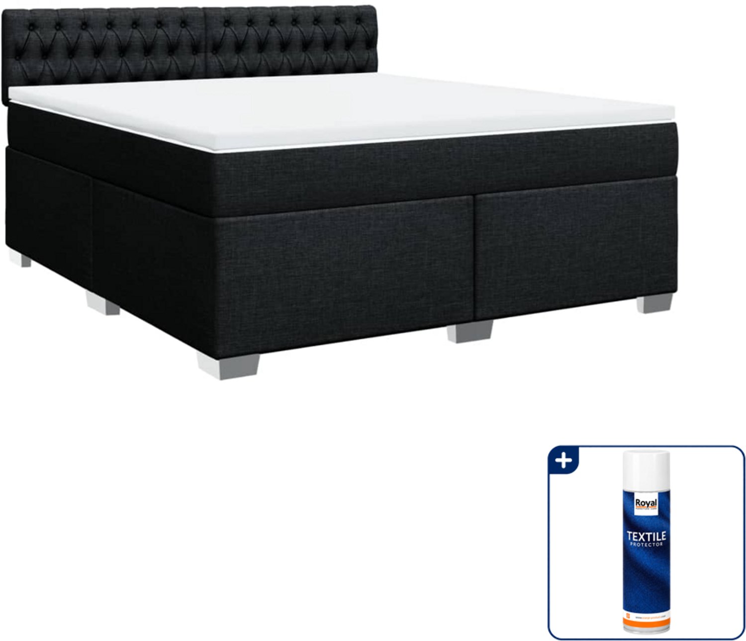 vidaXL Boxspring Kingsize - 180 x 200 cm - zwart - Inclusief textielbeschermer 500 ml