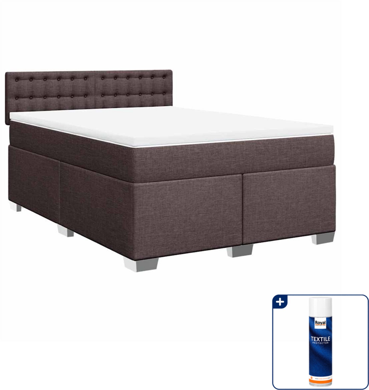 vidaXL boxspring met matras - 140 x 190 cm - stof - donkerbruin - Inclusief textielbeschermer 500 ml
