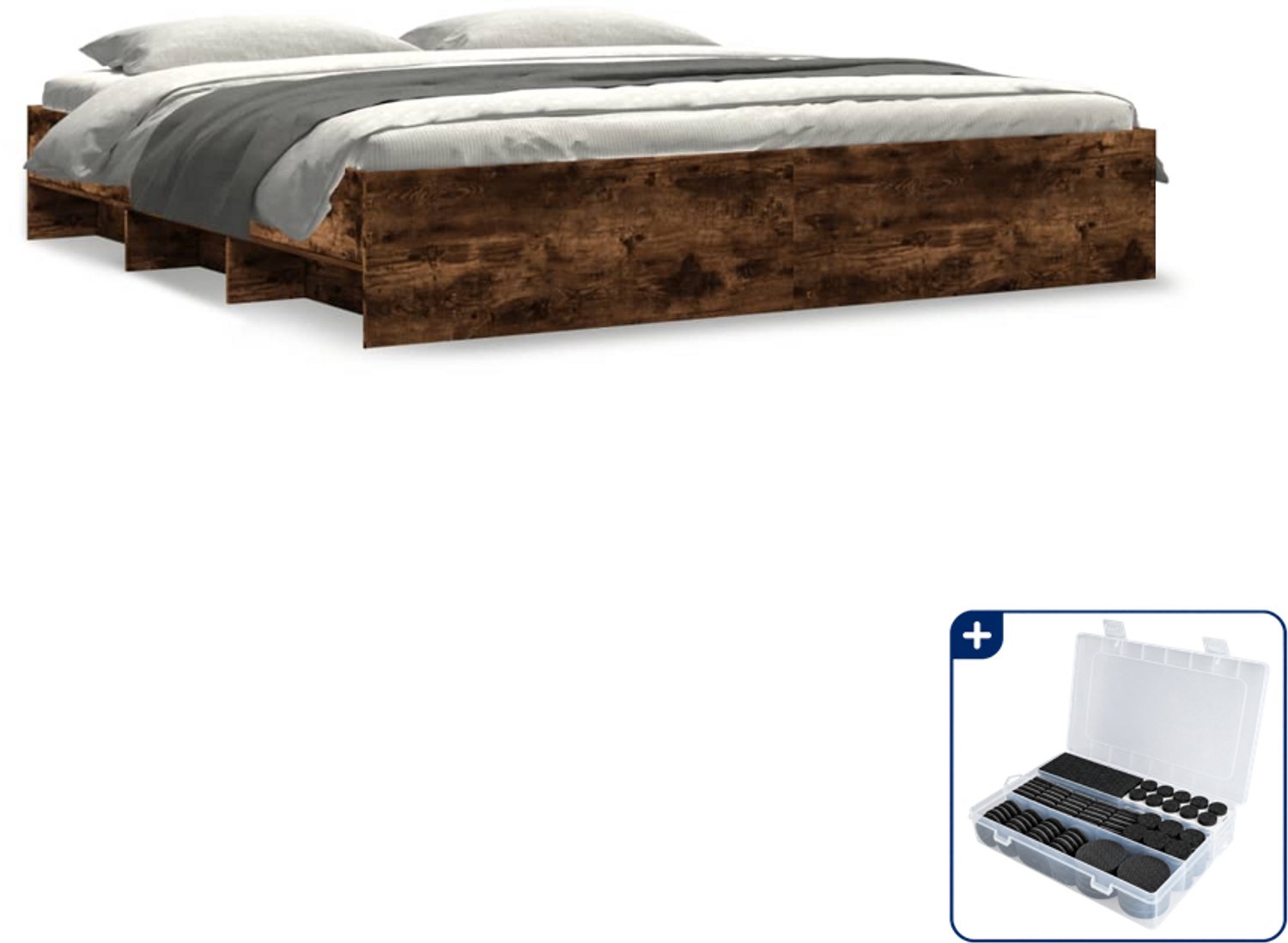 vidaXL Bedframe - Kingsize - 180 x 200 cm - gerookt eiken - Inclusief antikrasvilt 177-delig Bruin