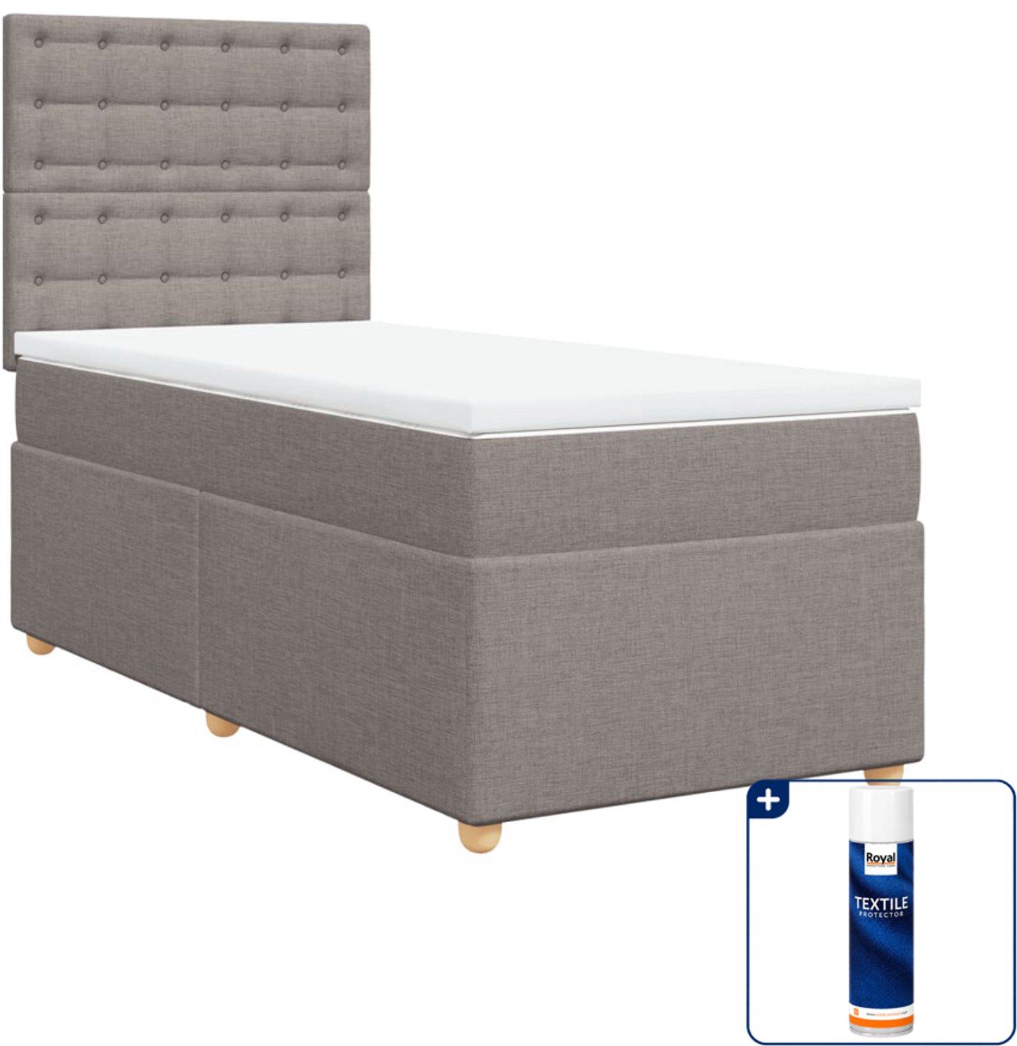 vidaXL boxspring met matras - 90 x 190 cm - taupe - Inclusief textielbeschermer 500 ml