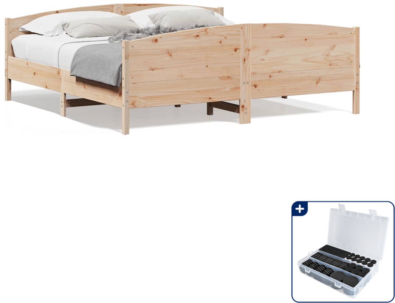 vidaXL bedframe Kingsize - 180 x 200 cm - massief grenenhout - Inclusief antikrasvilt 177-delig Bruin