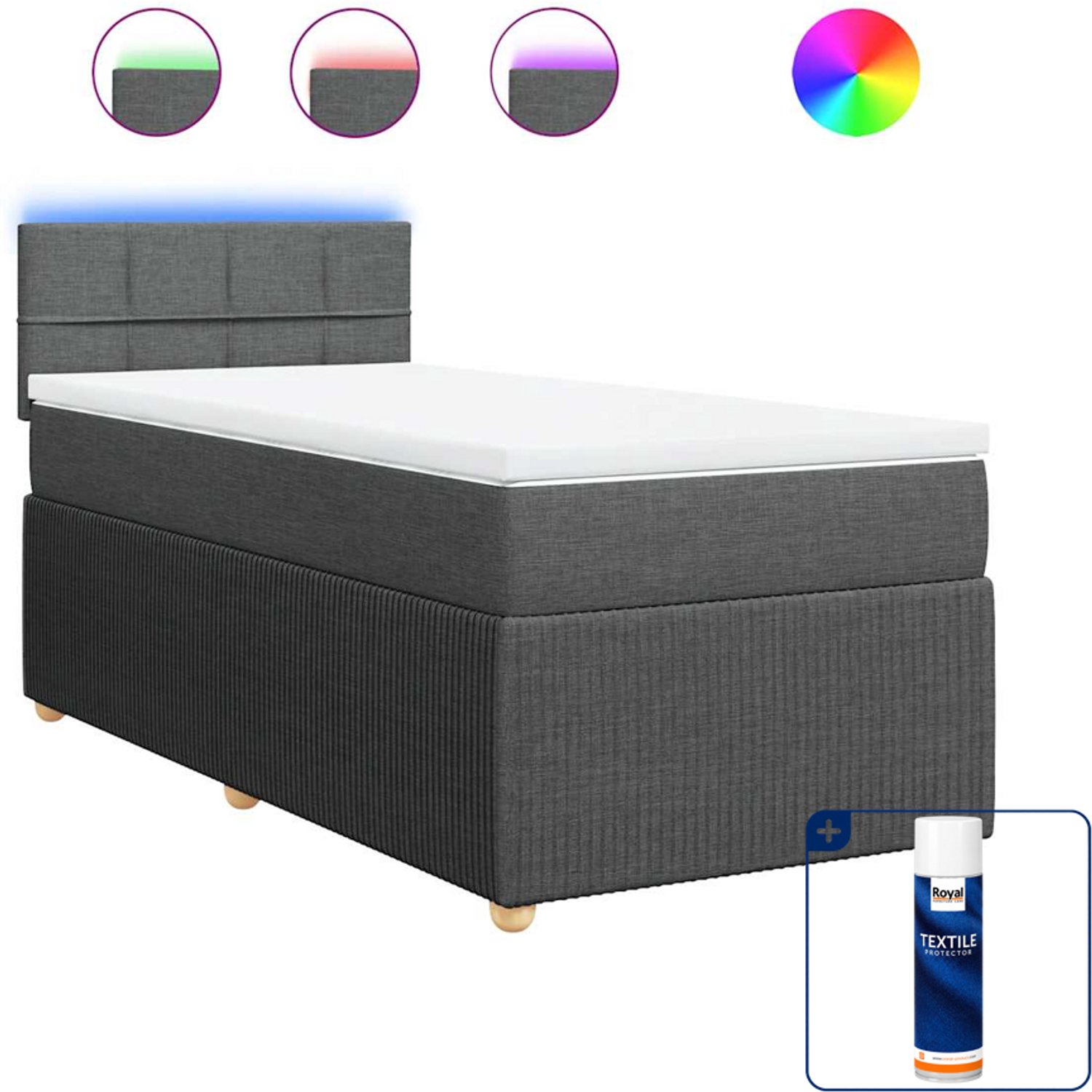 vidaXL boxspring met matras 100 x 200 cm - donkergrijs - Inclusief textielbeschermer 500 ml