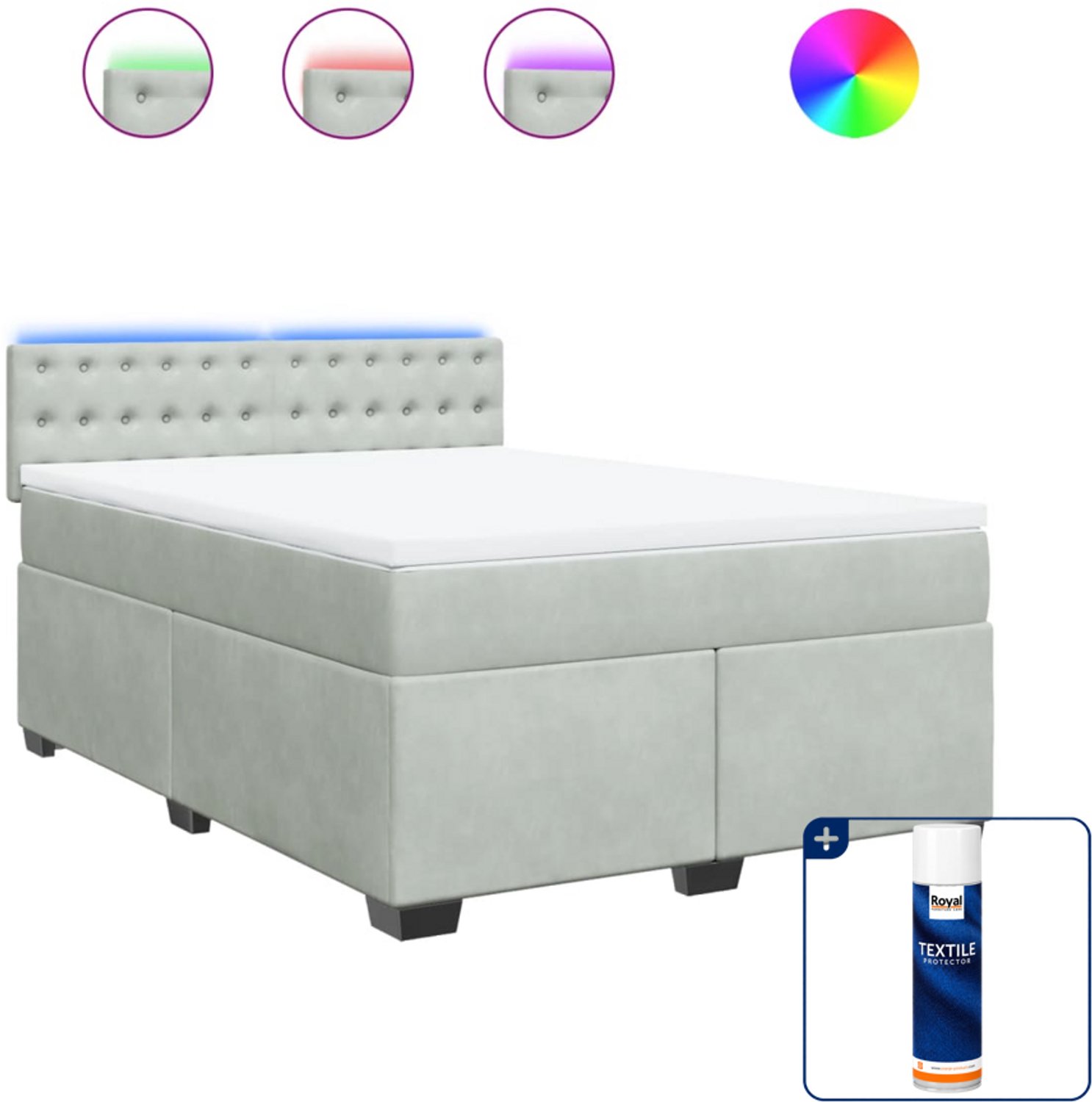 vidaXL Boxspring Small double - 140 x 200 cm - fluweel - lichtgrijs - Inclusief textielbeschermer 500 ml