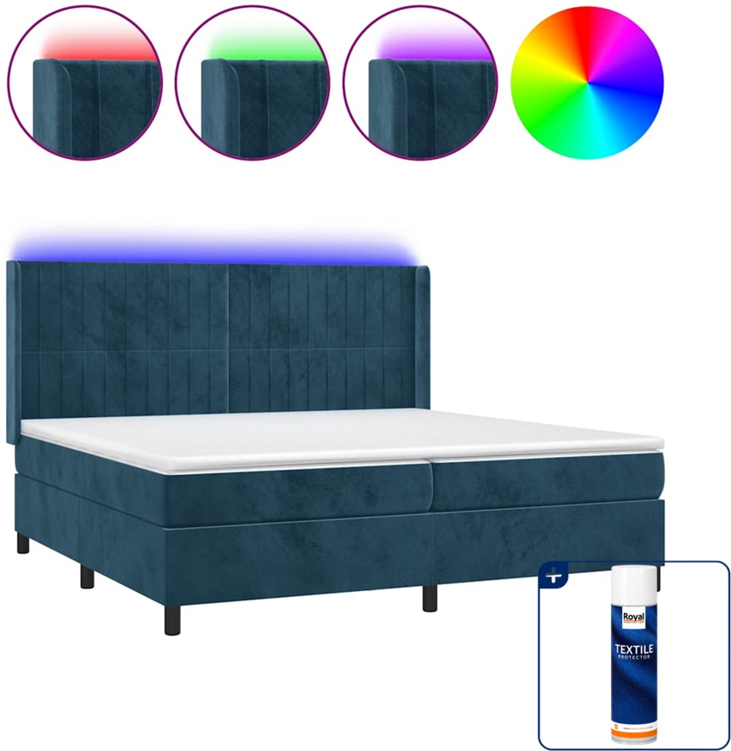 vidaXL Boxspring met matras en LED - Super kingsize - donkerblauw - Inclusief textielbeschermer 500 ml