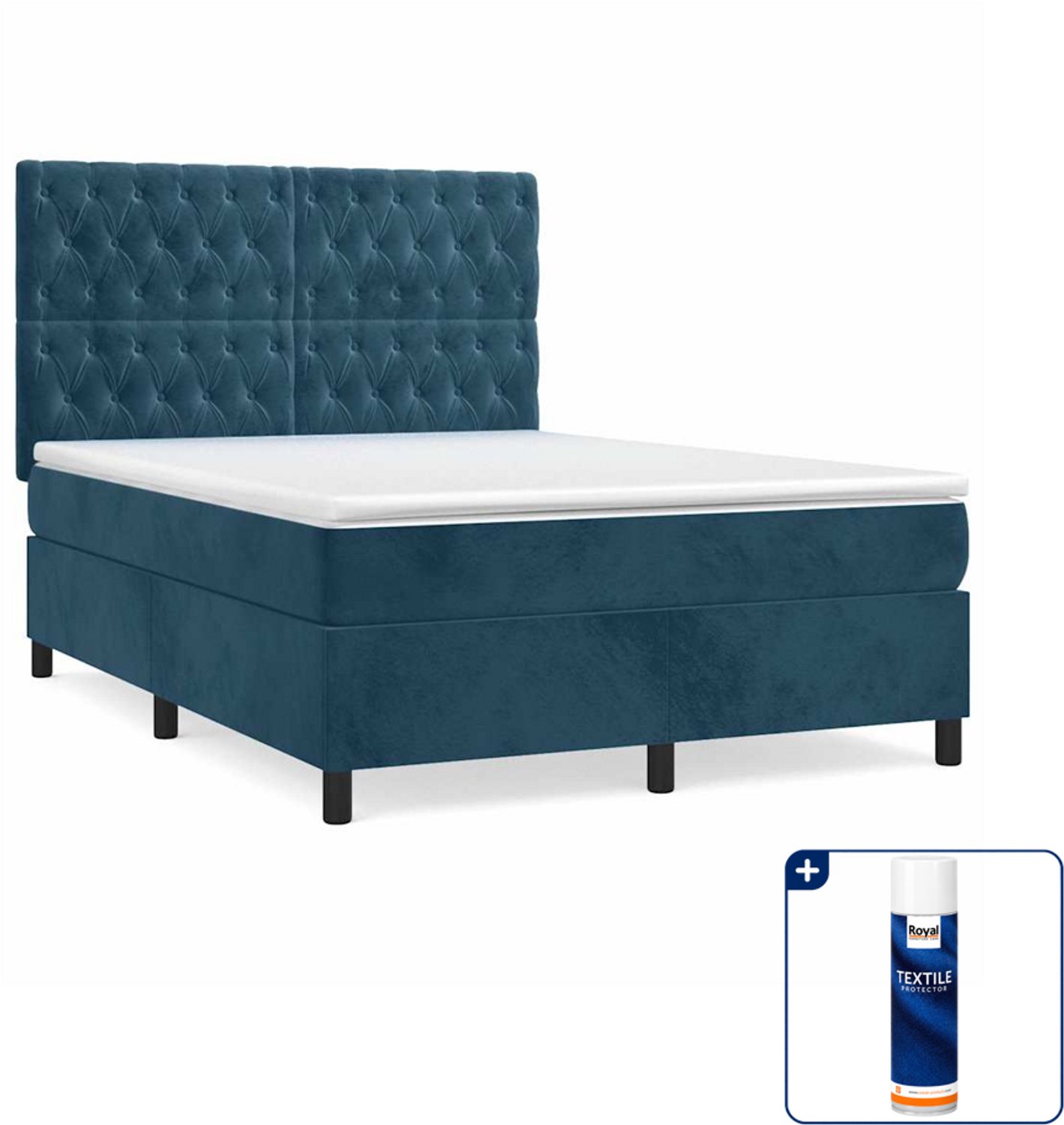 vidaXL Boxspring - Small double - 140 x 200 cm - fluweel - donkerblauw - Inclusief textielbeschermer 500 ml