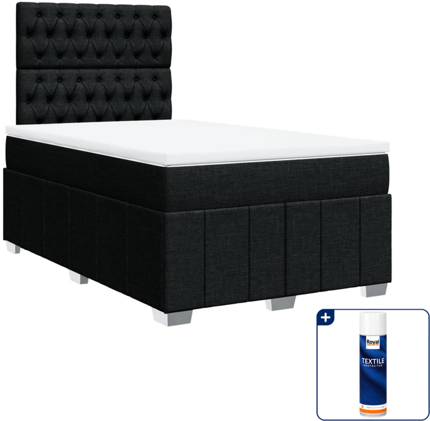 vidaXL boxspring met matras 120 x 190 cm - stof - zwart - Inclusief textielbeschermer 500 ml