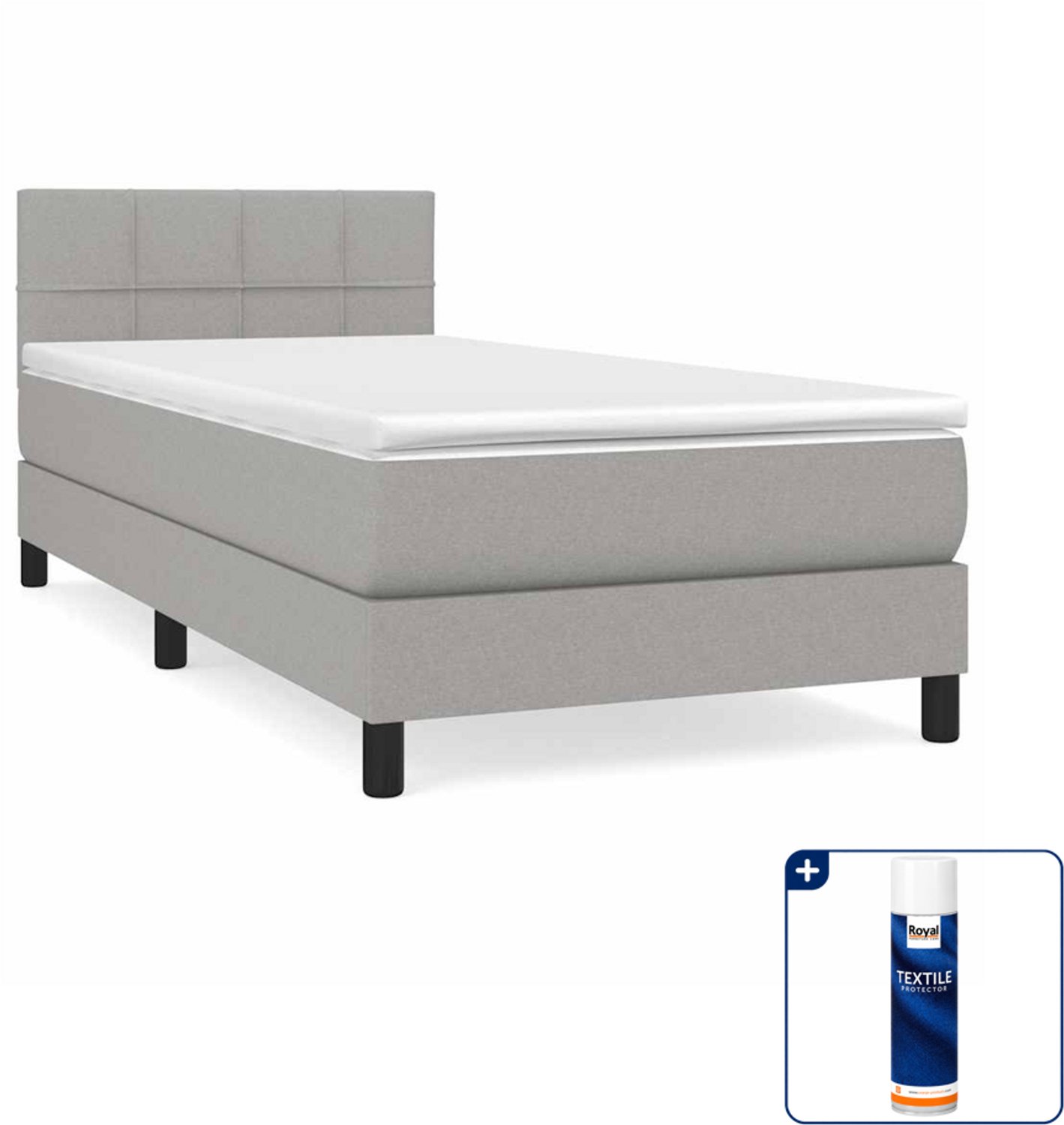 vidaXL boxspring met matras 90 x 190 cm - lichtgrijs - Inclusief textielbeschermer 500 ml
