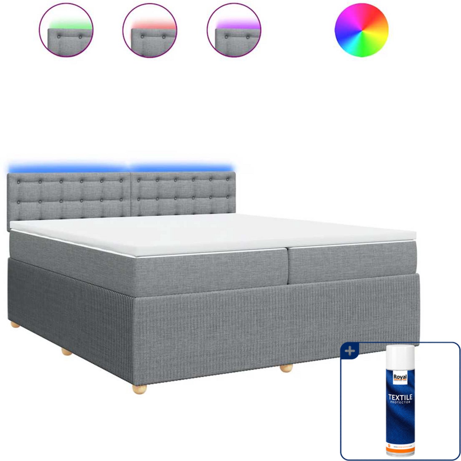 vidaXL Boxspring met matras - Super kingsize - 200 x 200 cm - lichtgrijs - Inclusief textielbeschermer 500 ml