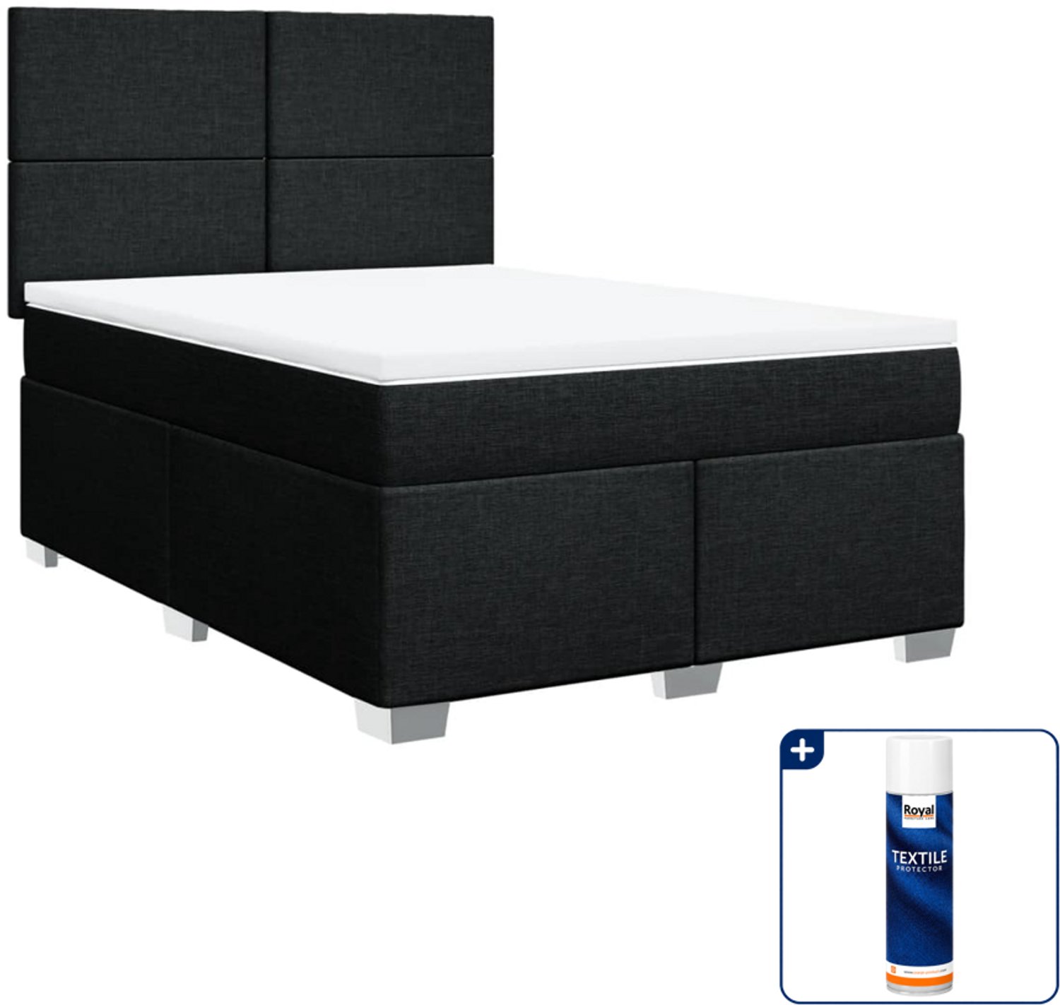 vidaXL Boxspring Small double - 140 x 200 cm - stof - zwart - Inclusief textielbeschermer 500 ml