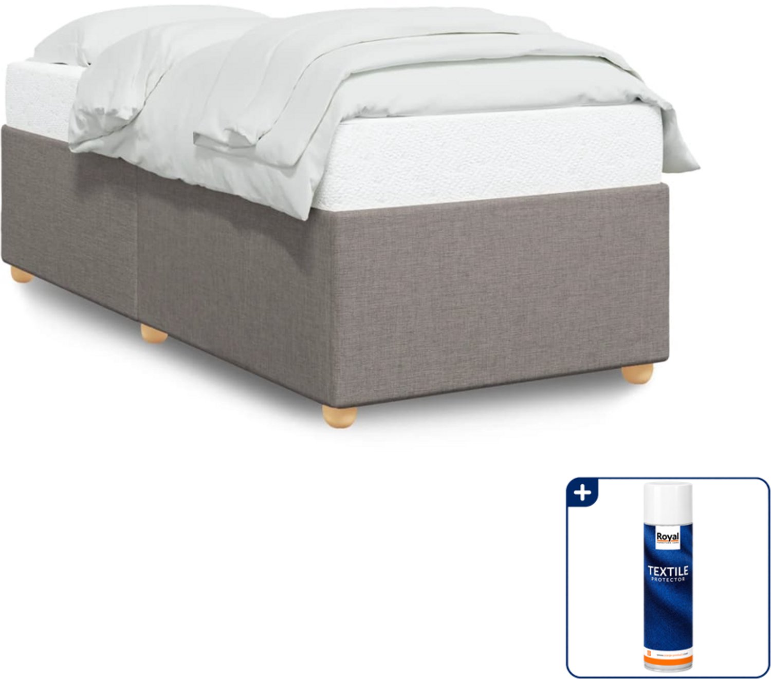 vidaXL bedframe - 90 x 200 cm - stof - taupe - Inclusief textielbeschermer 500 ml Grijs
