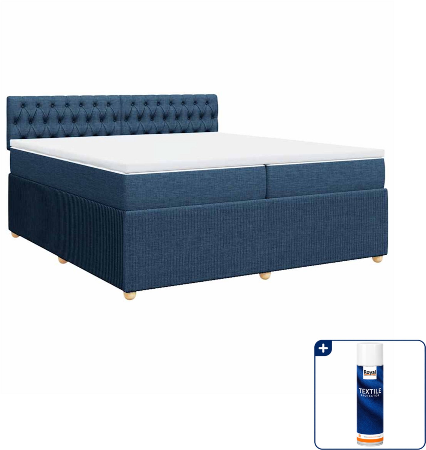 vidaXL boxspring met matras - 200 x 200 cm - blauw - Inclusief textielbeschermer 500 ml