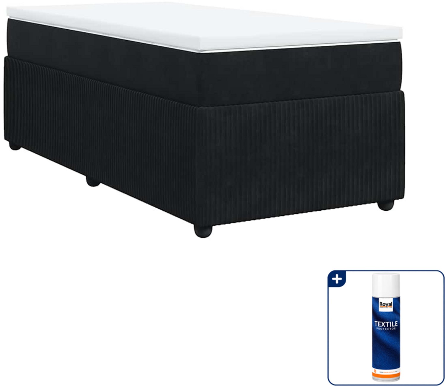 vidaXL Boxspring met matras - 90 x 200 cm - fluweel - zwart - Inclusief textielbeschermer 500 ml