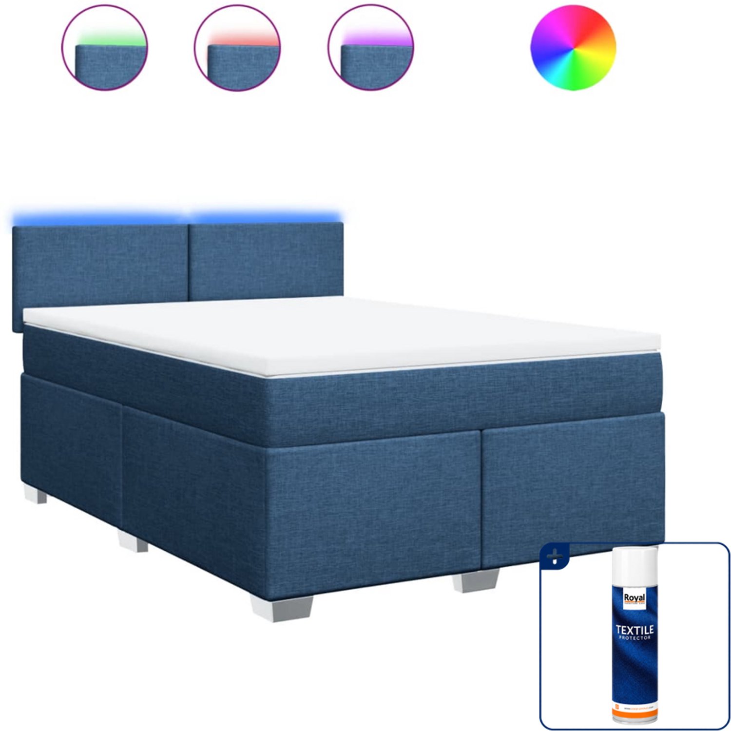 vidaXL Boxspring Queensize - 160 x 200 cm - stof - blauw - Inclusief textielbeschermer 500 ml