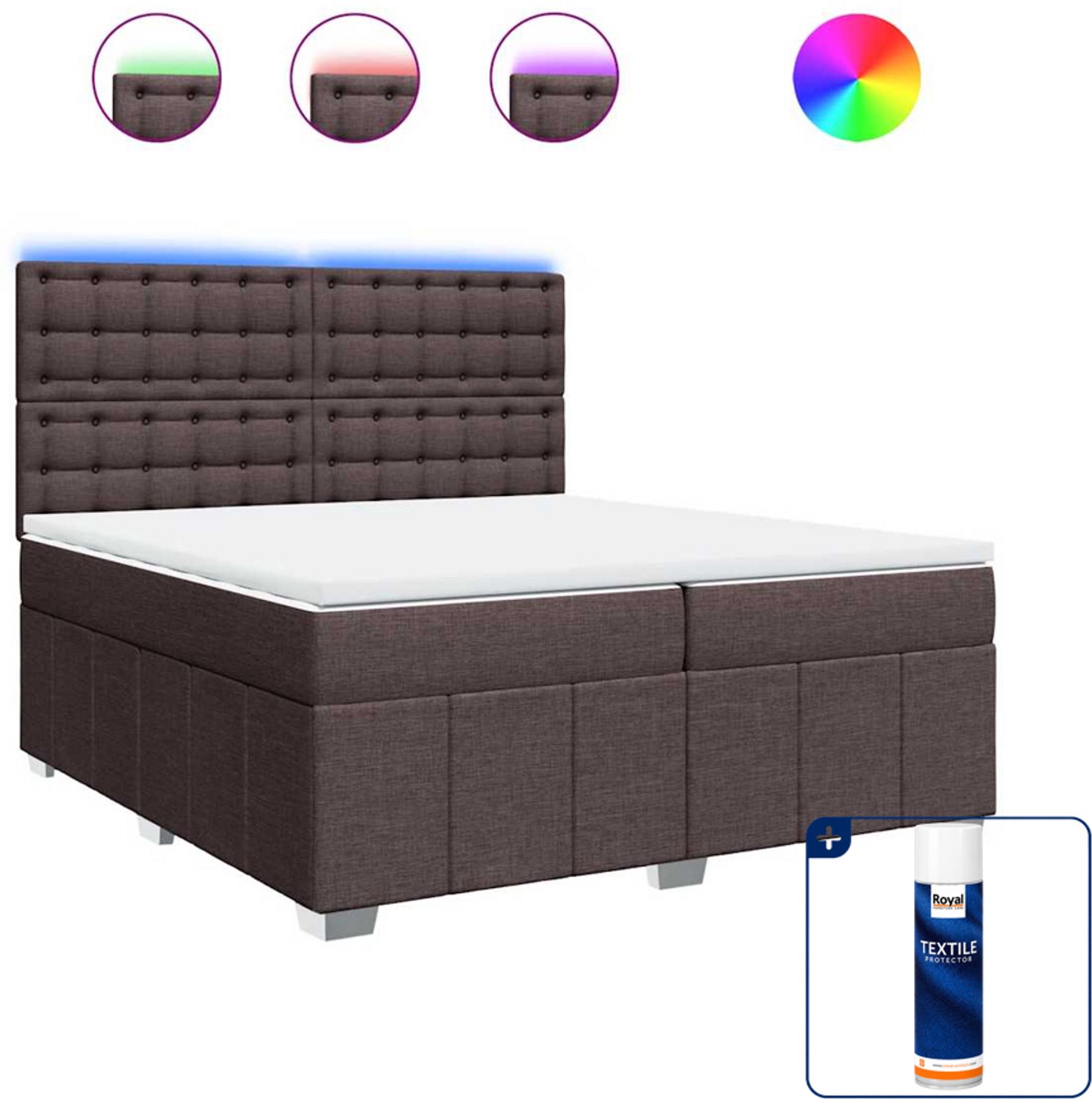 vidaXL Boxspring - Super kingsize - 200 x 200 cm - donkerbruin - Inclusief textielbeschermer 500 ml