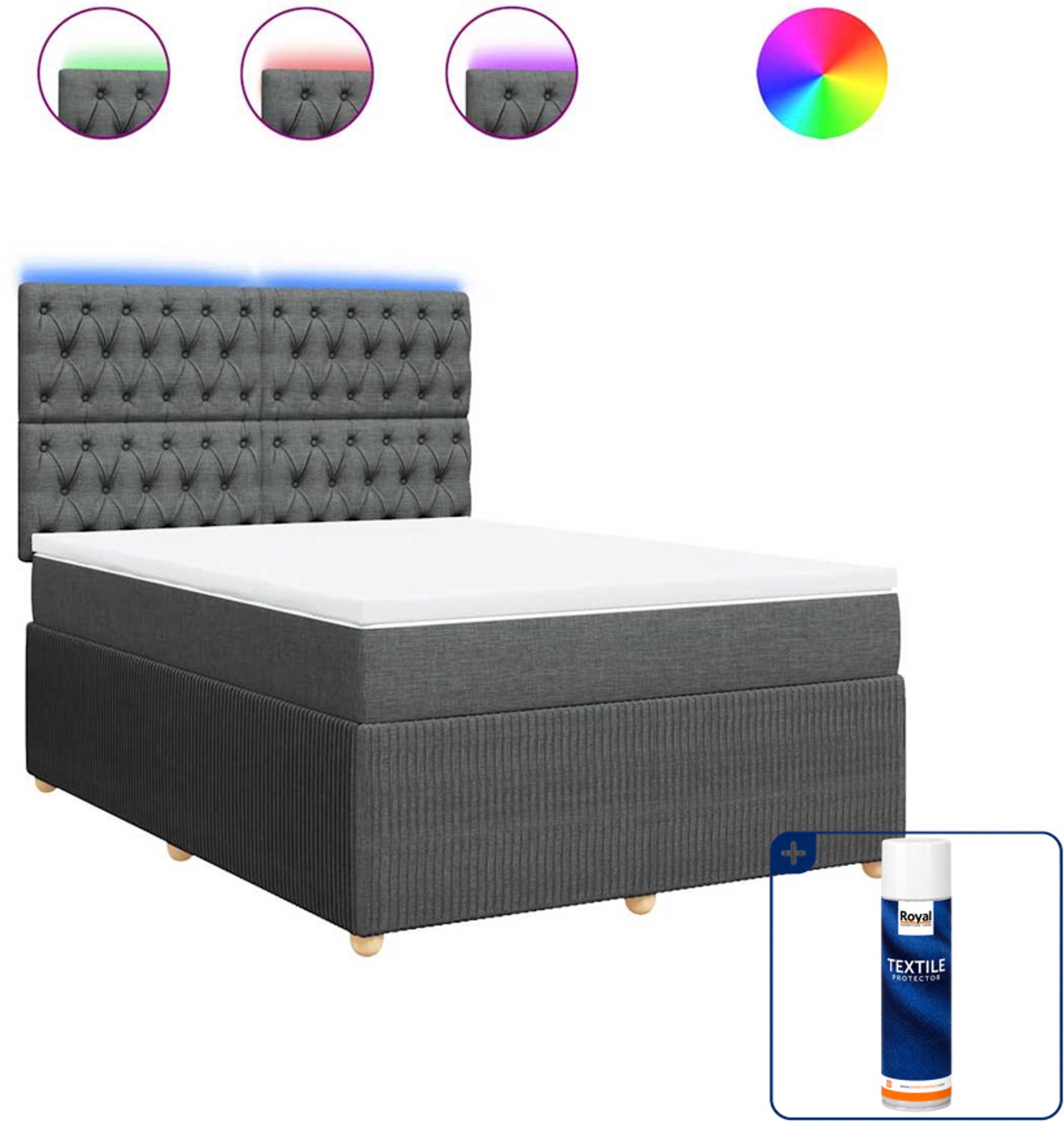 vidaXL Queensize boxspring met matras - 160 x 200 cm - donkergrijs - Inclusief textielbeschermer 500 ml
