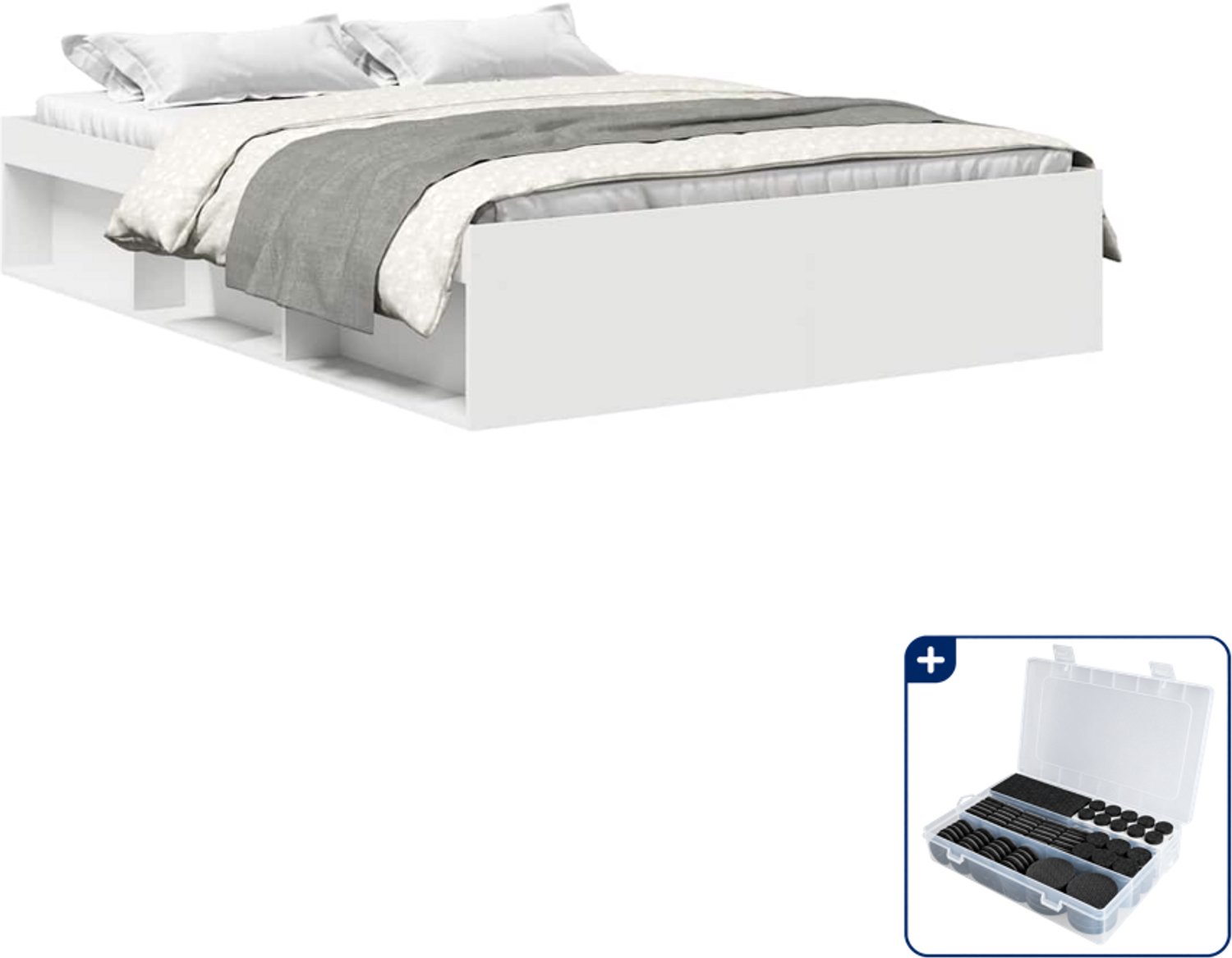 vidaXL bedframe 120 x 190 cm - wit - Inclusief antikrasvilt 177-delig Zwart