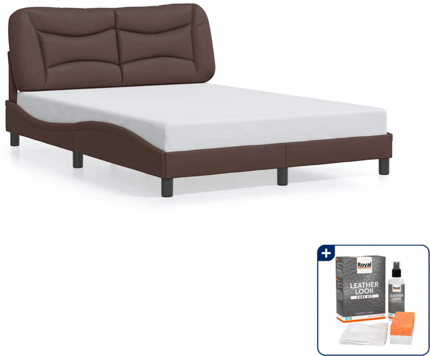 vidaXL bedframe Hvar - 140 x 190 cm - kunstleer - bruin - Inclusief onderhoudsset voor kunstleer 150 ml Groen