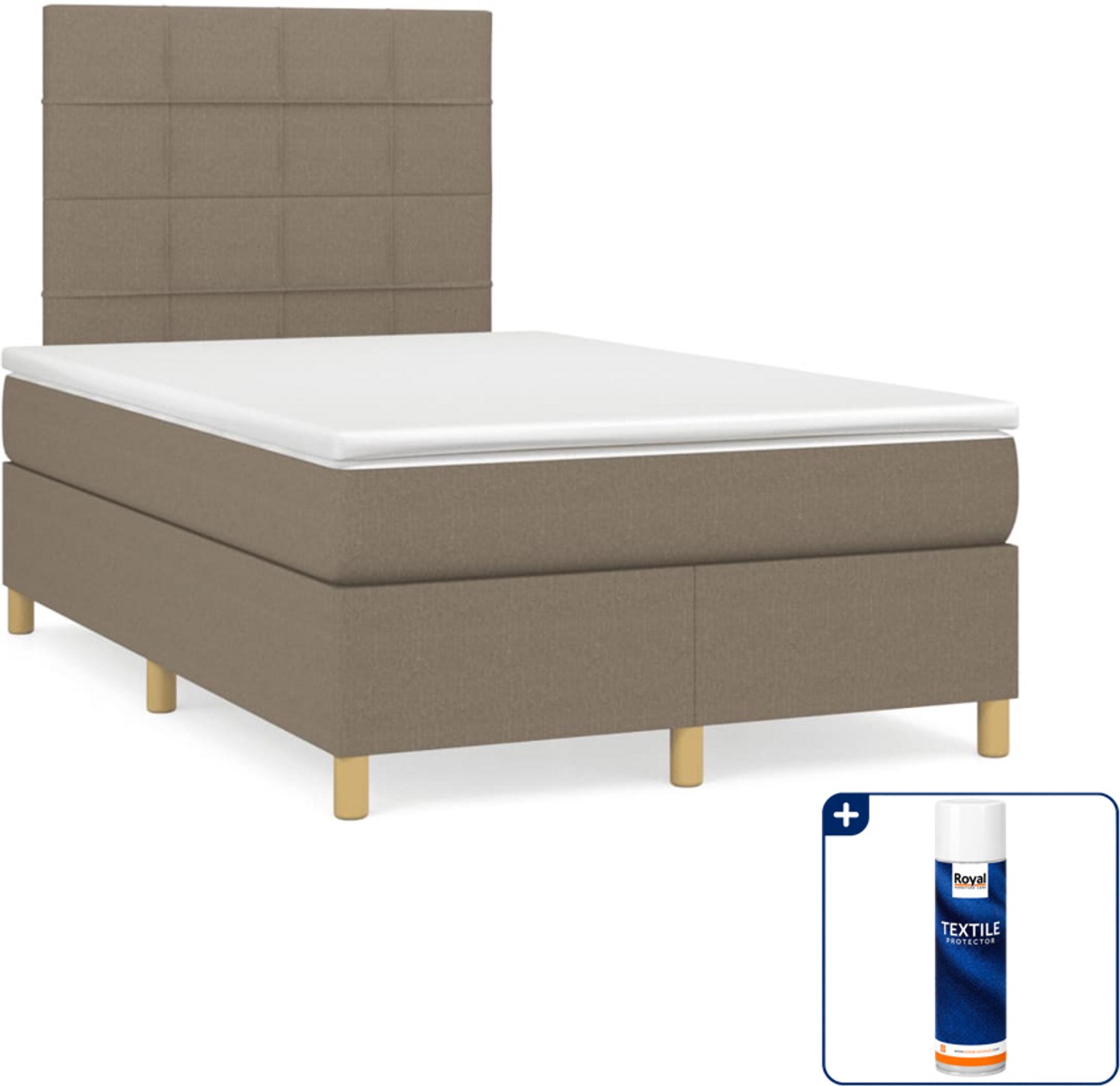 vidaXL boxspring met matras 120 x 200 cm - taupe - Inclusief textielbeschermer 500 ml