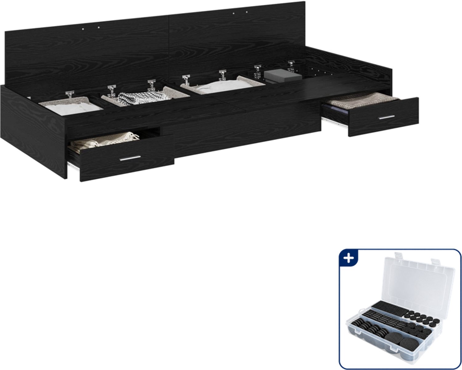 vidaXL bedframe - 100 x 200 cm - bewerkt hout - zwart eiken - Inclusief antikrasvilt 177-delig