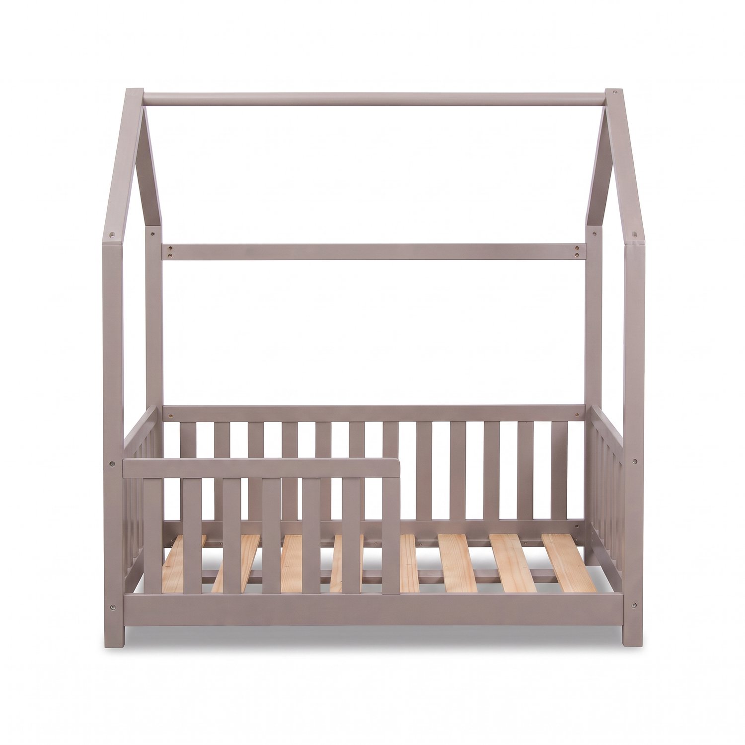 Buxibo Kinderbed – Houten Huisbed met Veiligheidsrails – Peuter Bed – 60x120 cm – Klei Grijs
