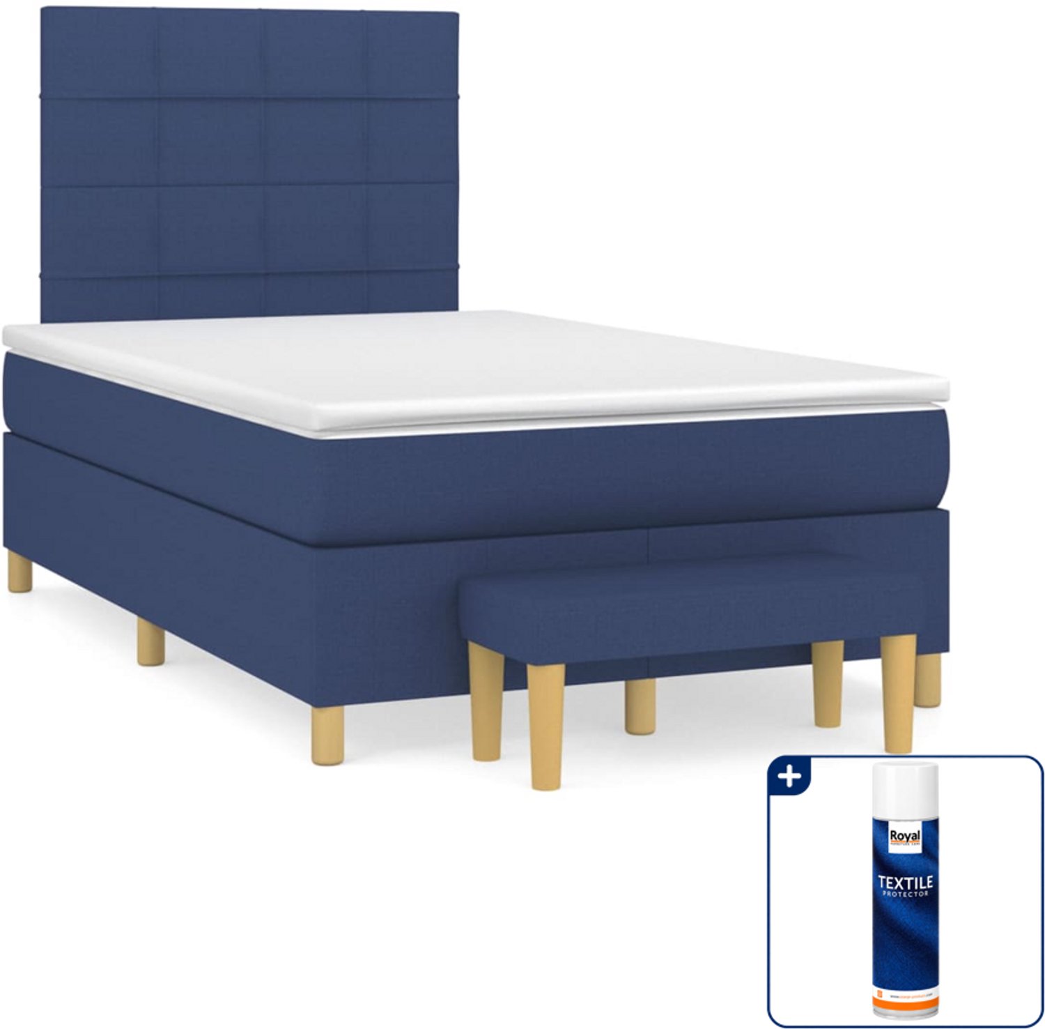 vidaXL boxspring met matras en bankje - 120 x 200 cm - blauw - Inclusief textielbeschermer 500 ml