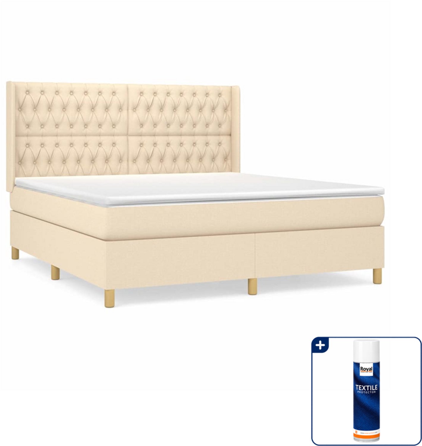 vidaXL Kingsize boxspring met matras - 180 x 200 cm - crème - Inclusief textielbeschermer 500 ml