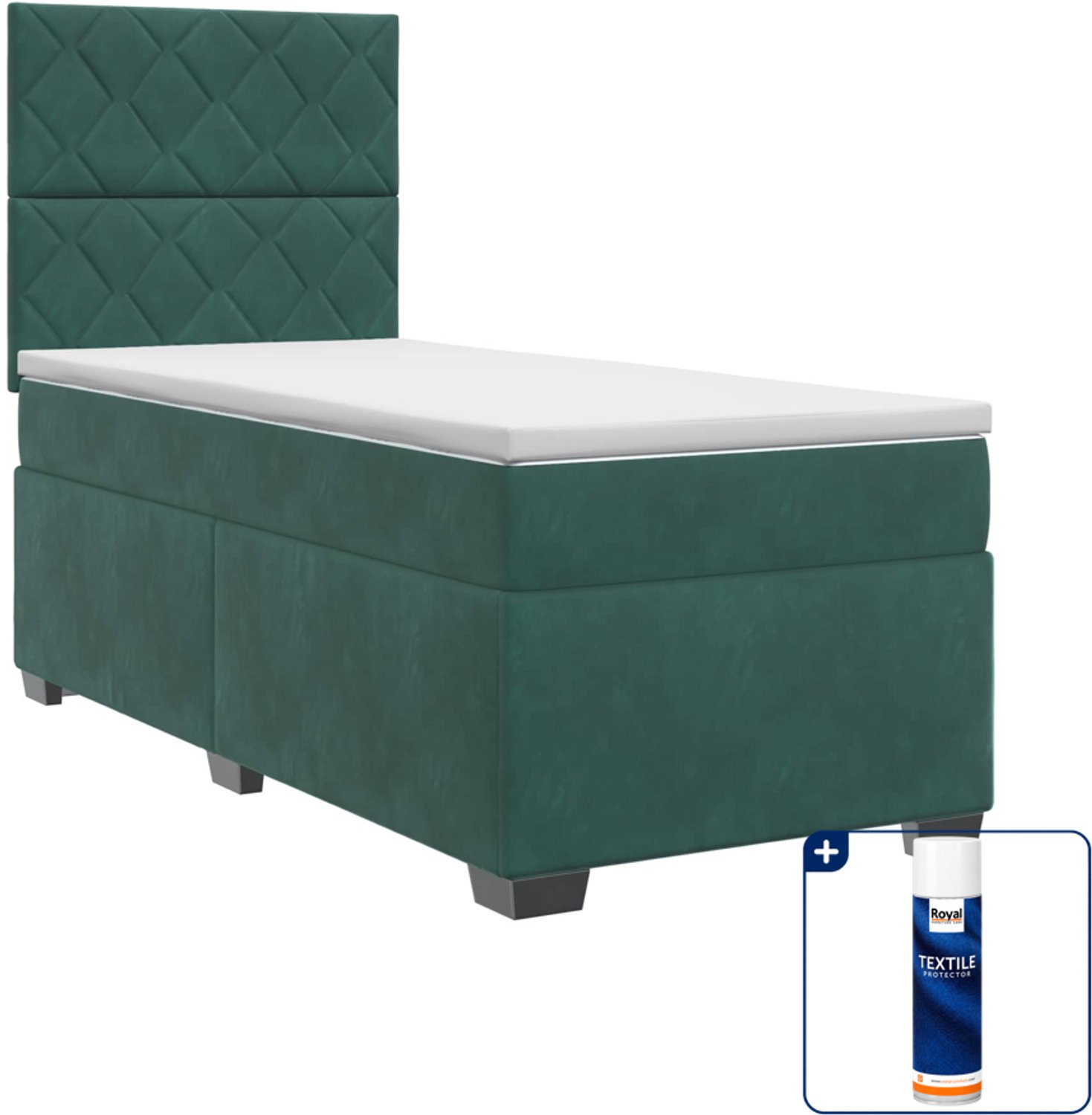 vidaXL boxspringbed - 90 x 200 cm - fluweel - donkergroen - Inclusief textielbeschermer 500 ml