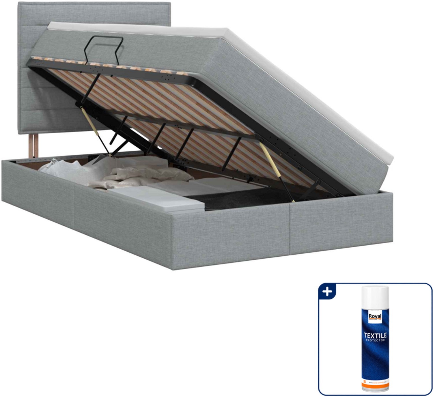 vidaXL opbergbed met matras - 120 x 200 cm - kunstleer - lichtgrijs - Inclusief textielbeschermer 500 ml