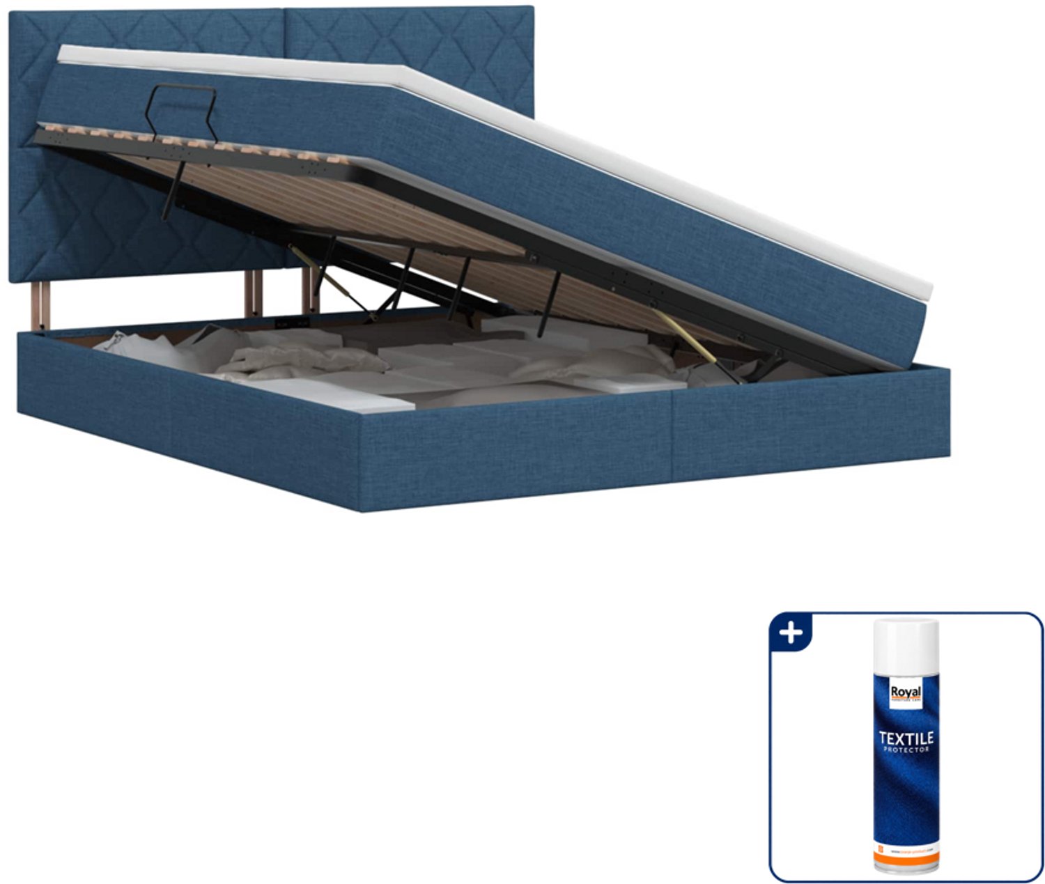 vidaXL Kingsize opbergbed met matras - 180 x 200 cm - blauw - Inclusief textielbeschermer 500 ml
