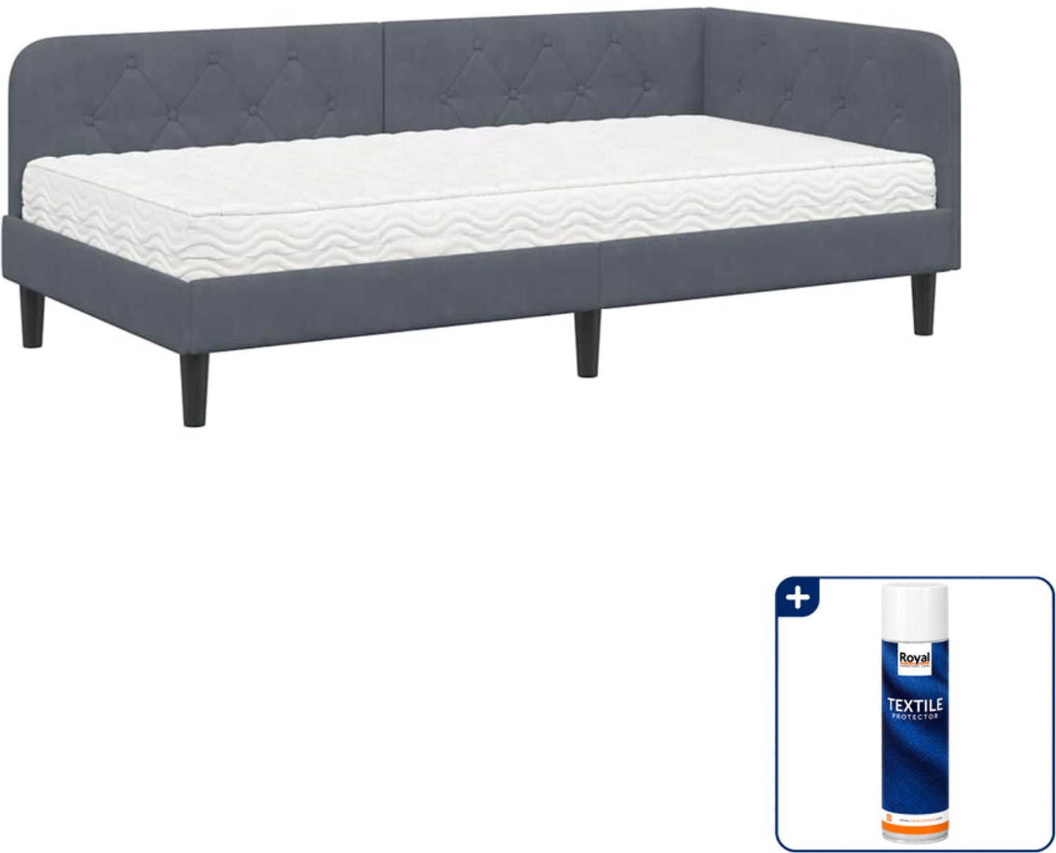 vidaXL hoekbedframe - 100 x 200 cm - fluweel - donkergrijs - Inclusief textielbeschermer 500 ml Zwart