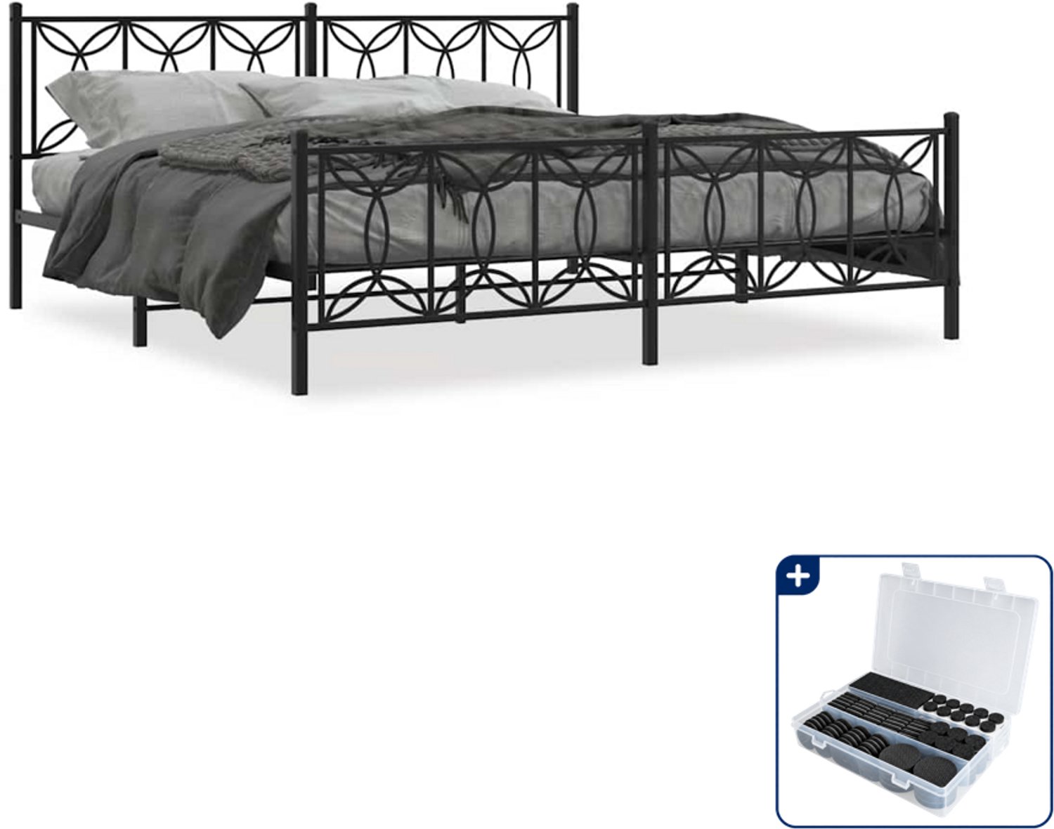 vidaXL Bedframe 193 x 203 cm - staal - zwart - Inclusief antikrasvilt 177-delig