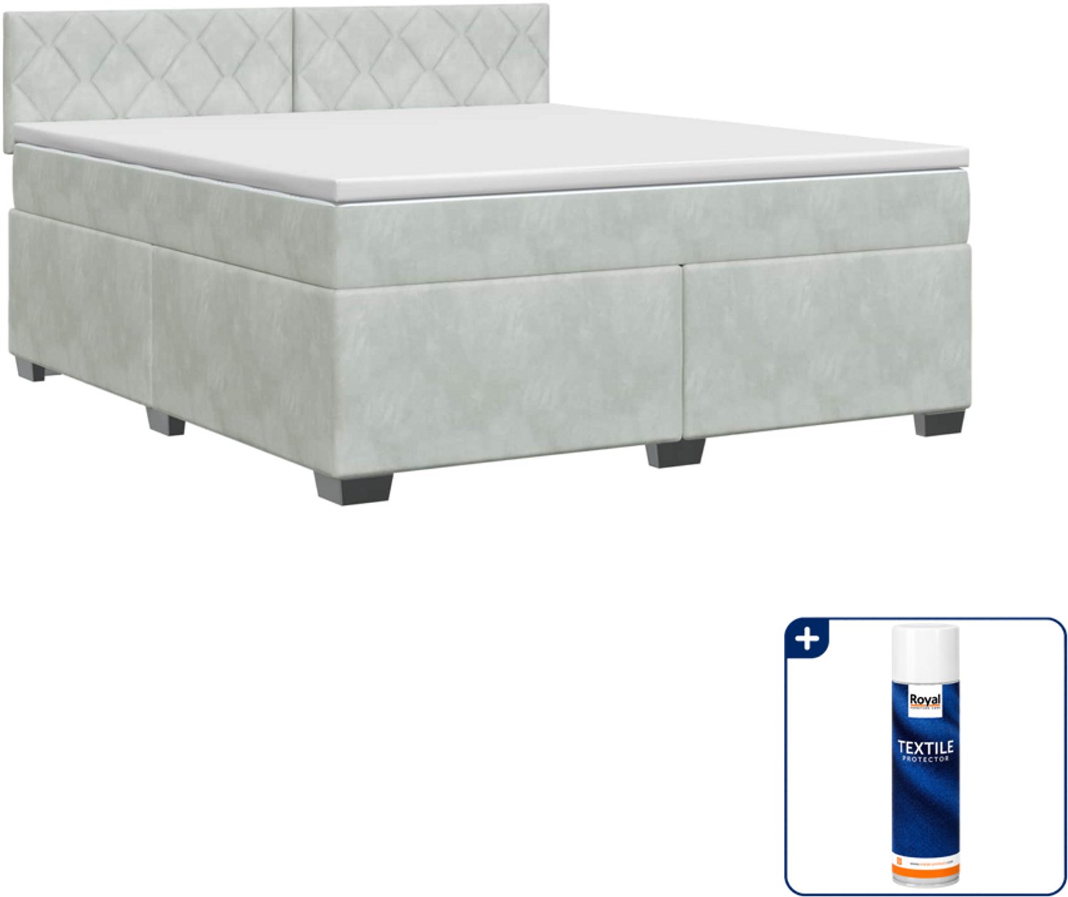 vidaXL Kingsize boxspringbed met matras - 180 x 200 cm - lichtgrijs - Inclusief textielbeschermer 500 ml