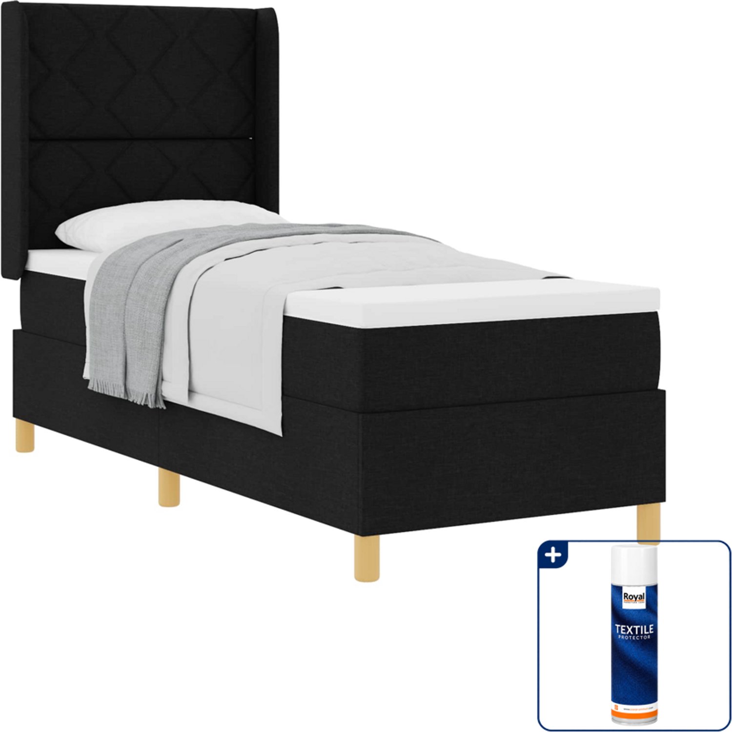 vidaXL boxspringbed - 80 x 200 cm - zwart - Inclusief textielbeschermer 500 ml