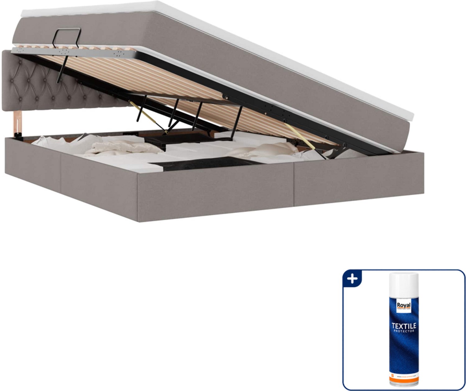 vidaXL queensize opslagbed met matras - 160 x 200 cm - taupe - Inclusief textielbeschermer 500 ml Blauw