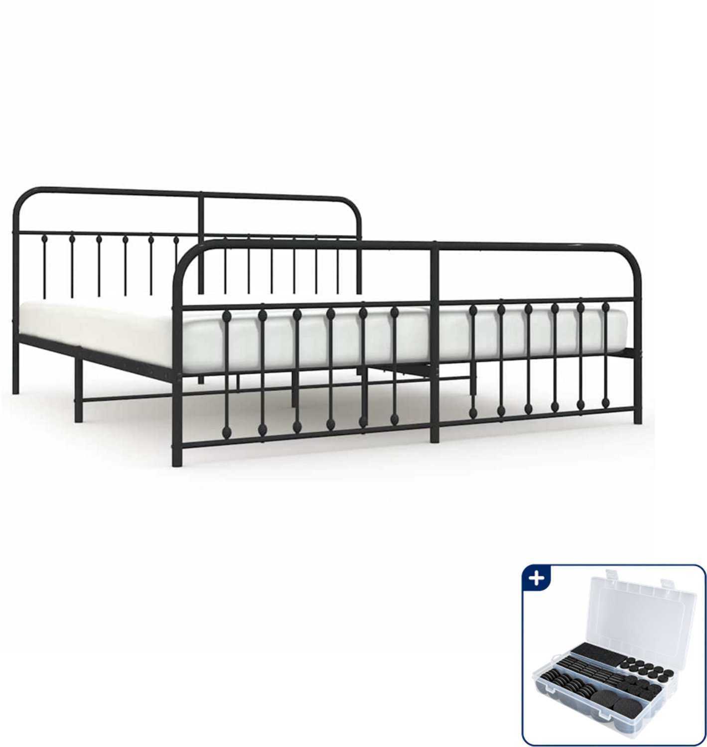 vidaXL Bedframe - 200 x 200 cm - metaal - zwart - Inclusief antikrasvilt 177-delig