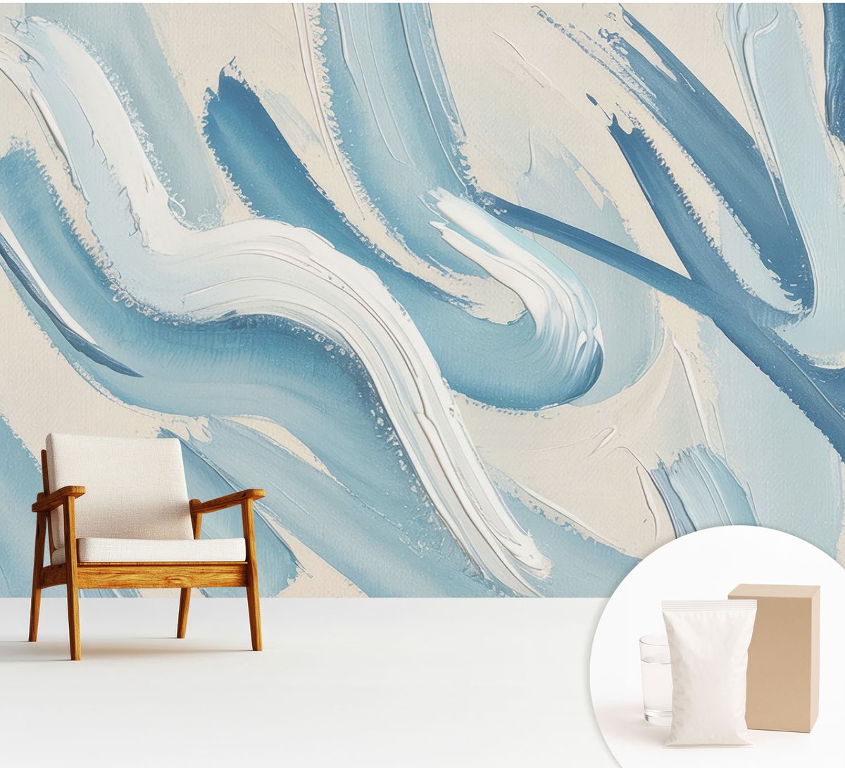Wallfluent Fotobehang - Blauw Vliesbehang - 312x219 cm - Abstracte Streken Fotobehang Vlies - Woonkamer behang Abstractie - Muurschildering - Hal behang