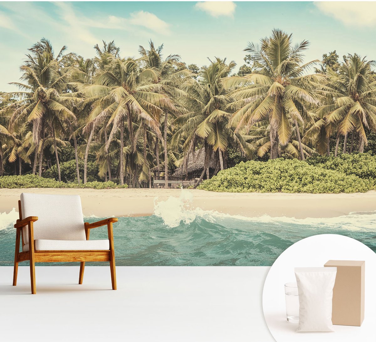 Wallfluent Fotobehang - Groente Vliesbehang - 312x219 cm - Tropisch Strand Muurschildering - Gang behang Landschappen - Fotobehang Vlies - Gang behang