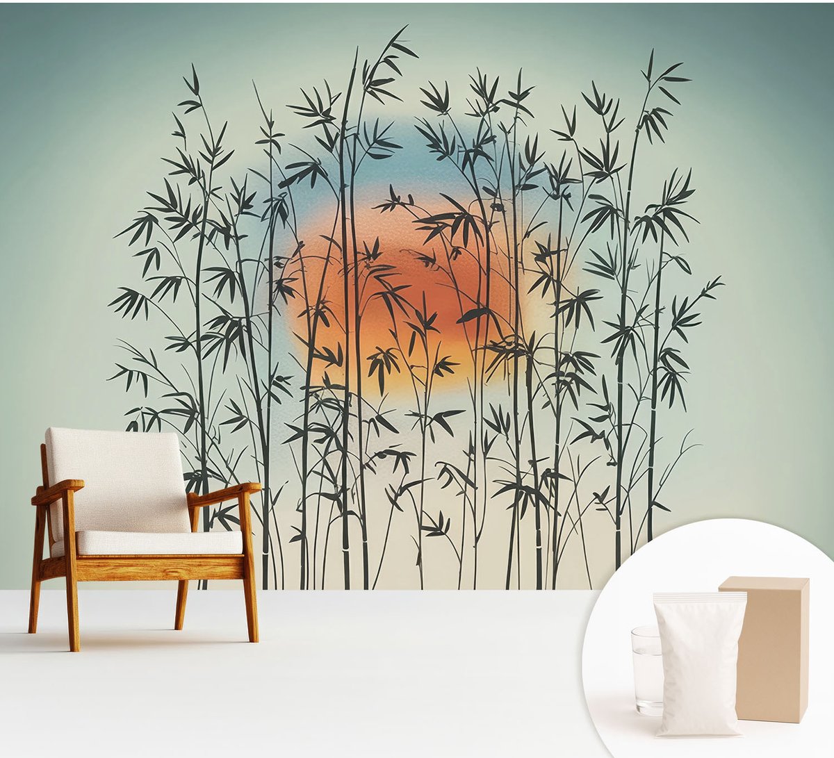 Wallfluent Fotobehang - Blauw Vliesbehang - 312x219 cm - Harmonieus Westen Muurschildering - Gang behang Bloemen En Planten - Fotobehang Vlies - Gang behang